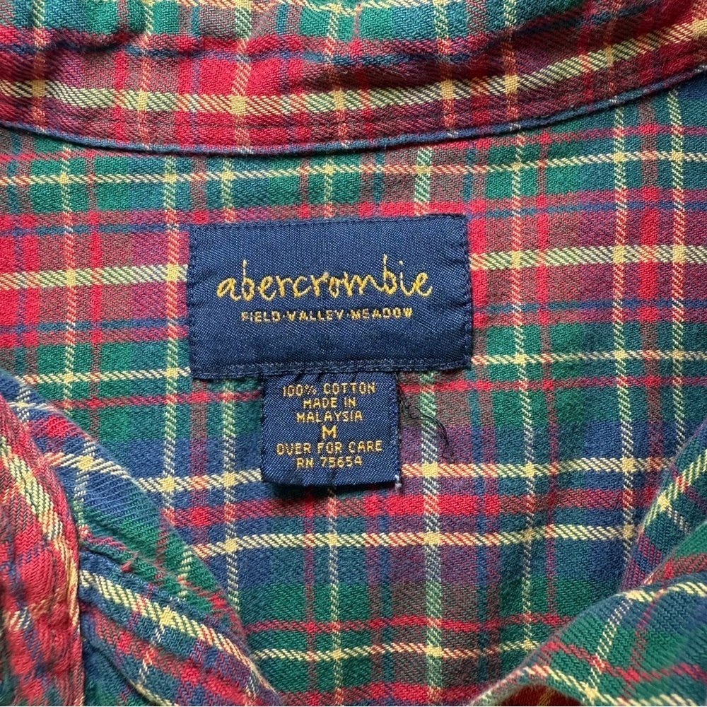Vintage Abercrombie Flannel Men’s M Navy Green Red Plaid Y2K Cotton Field Meadow - Picture 3 of 7